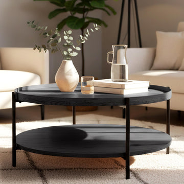 Salontafel Corbitan - Ronde 2-laagse salontafel | Kleur: Grijs | Afmetingen: 80x80x40 cm