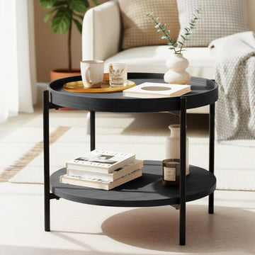 Salontafel Corbitan - Ronde tafel met 2 tafelbladen | Kleur: grijs | Afmetingen: 50x50x40 cm