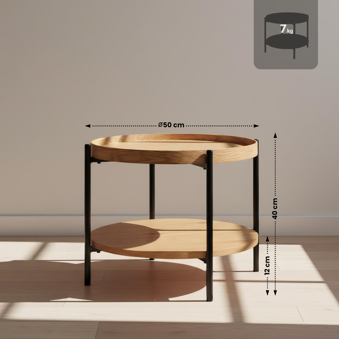 Soffbord Corbitan med 2 bordskivor | Färg: natur | Mått: 50x50x40 cm
