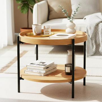 Salontafel Corbitan met 2 tafelbladen | Kleur: natura | Afmetingen: 50x50x40 cm