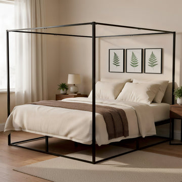 Hemelbed Batoni - Metalen bedframe | Kleur: zwart | Afmetingen: 185x206x180 cm