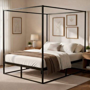 Hemelbed Batoni - Zwart metalen tweepersoonsbed | Kleur: zwart | Afmetingen: 145x206x180 cm