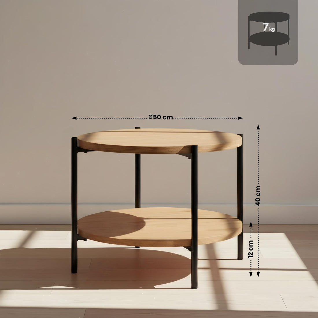 Soffbord Edduma med 2 bordsskivor | Färg: natur | Mått: 50x50x40 cm