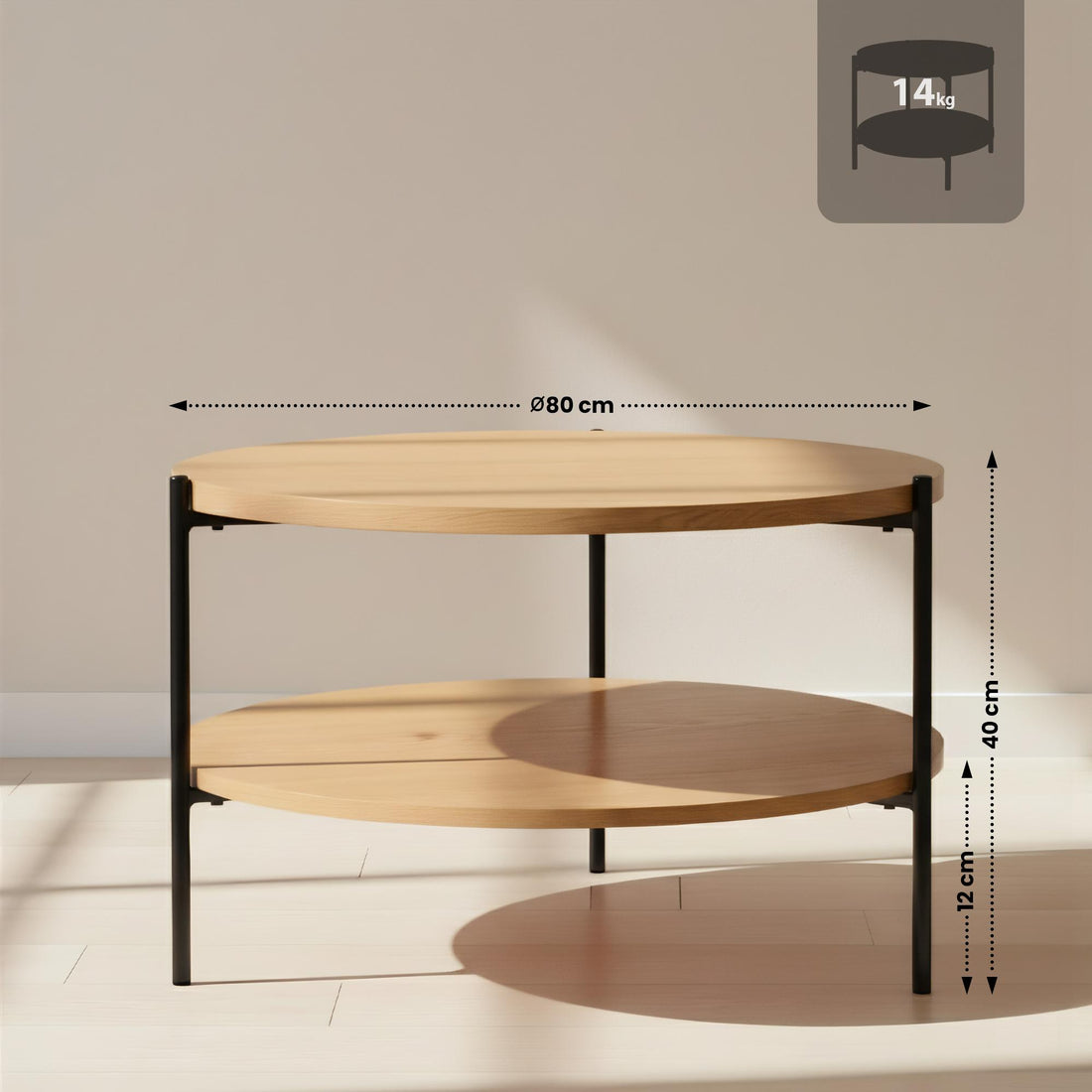 Soffbord Edduma med 2 nivåer | Färg: Natur | Mått: 80x80x40 cm