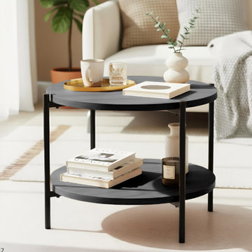 Salontafel Edduma - 2 tafelbladen van hout | Kleur: grijs | Afmetingen: 50x50x40 cm