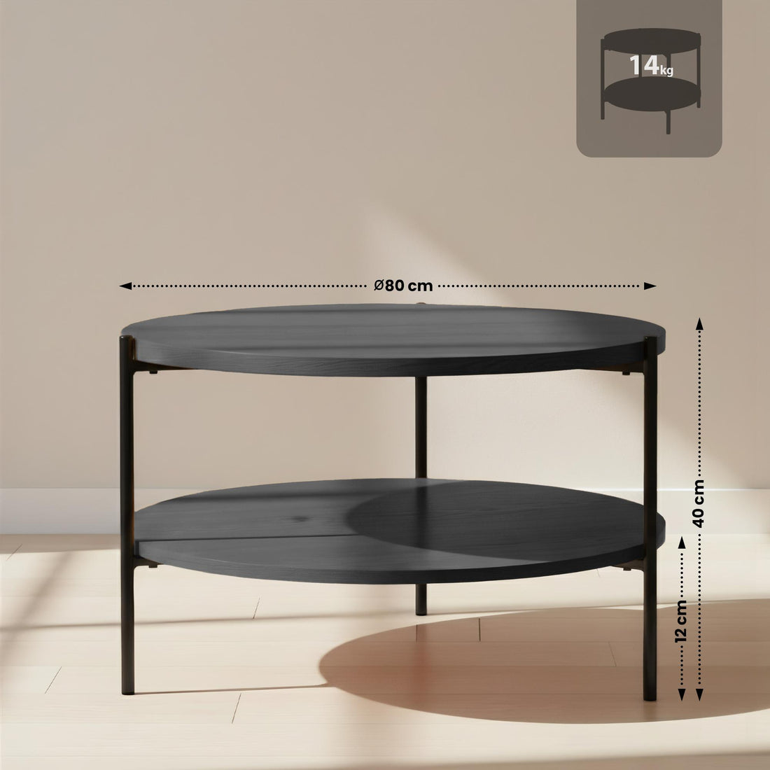 Soffbord Edduma med 2 bordsskivor | Färg: grå | Mått: 80x80x40 cm