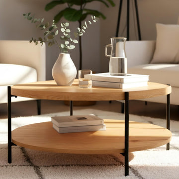 Salontafel Edduma met 2 niveaus | Kleur: Natura | Afmetingen: 80x80x40 cm