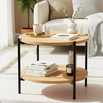 Salontafel Edduma met 2 tafelbladen | Kleur: natura | Afmetingen: 50x50x40 cm
