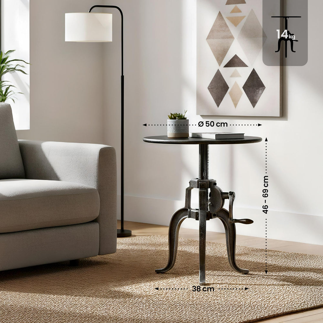 Sidobord Marcos - Industribord | Färg: antiksilver | Mått: 50x50x46 cm