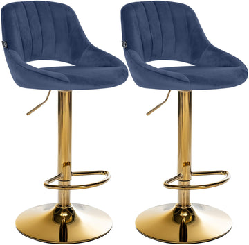 Set van 2 Milet Fluwelen Barkrukken - Verstelbaar | Kleur: Blauw | Afmetingen: 47x48x85 cm