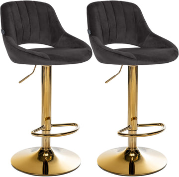 Set van 2 Barkrukken Milet Fluweel | Kleur: Zwart | Afmetingen: 47x48x85 cm