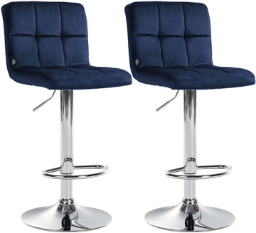 Set van 2 Barkrukken Peru Fluweel | Kleur: Blauw | Afmetingen: 46x47x94 cm