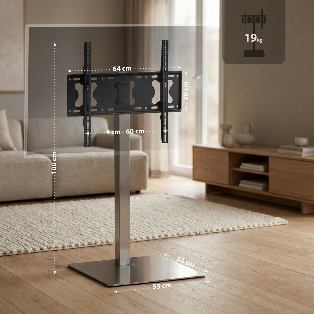 TV-meubel 55-75 inch - Metalen TV-standaard | Kleur: roestvrij staal | Afmetingen: 64x53x100 cm