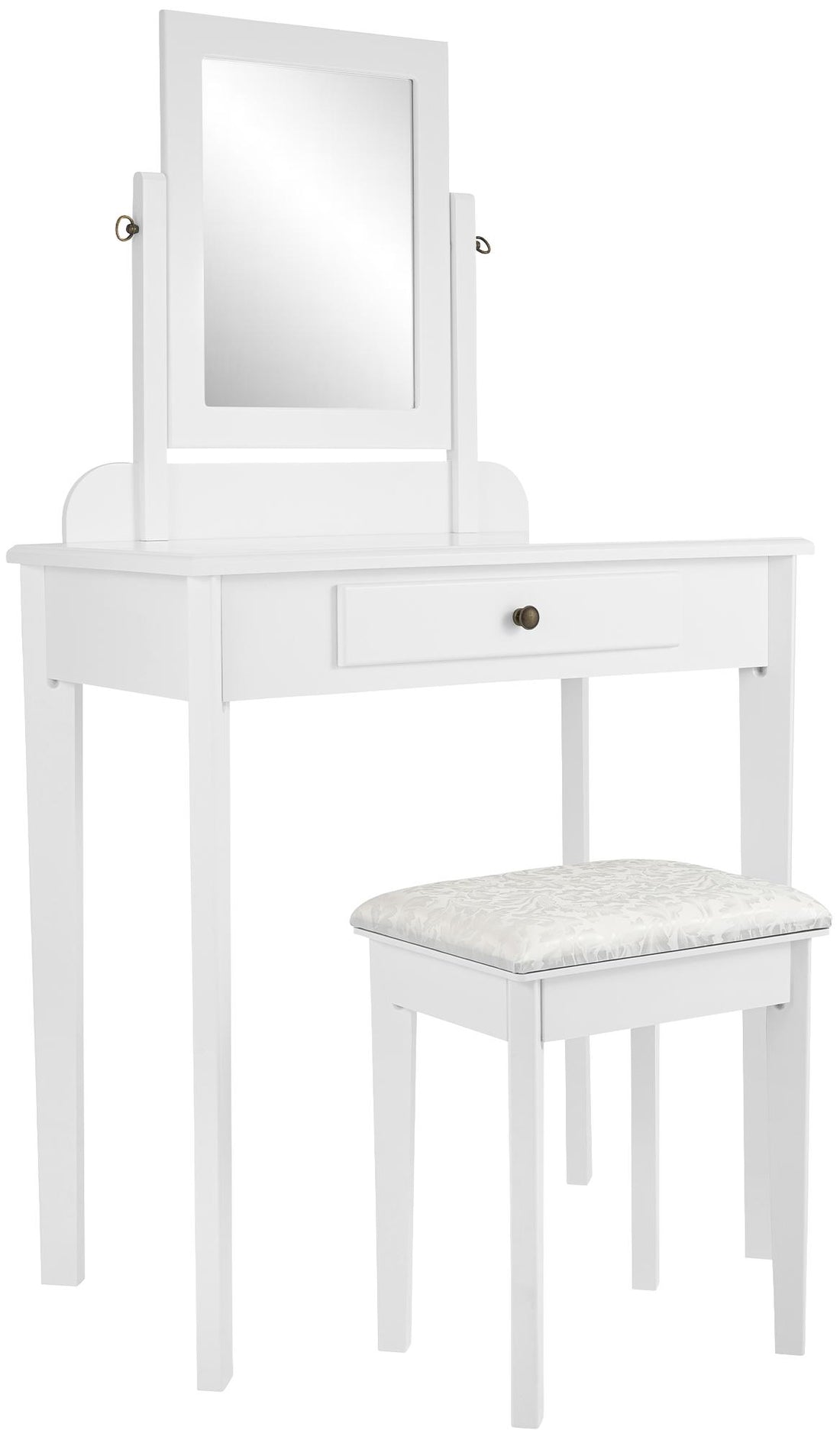 Kaptafelset Velia met spiegel en kruk | Kleur: Wit | Afmetingen: 73x42x130 cm
