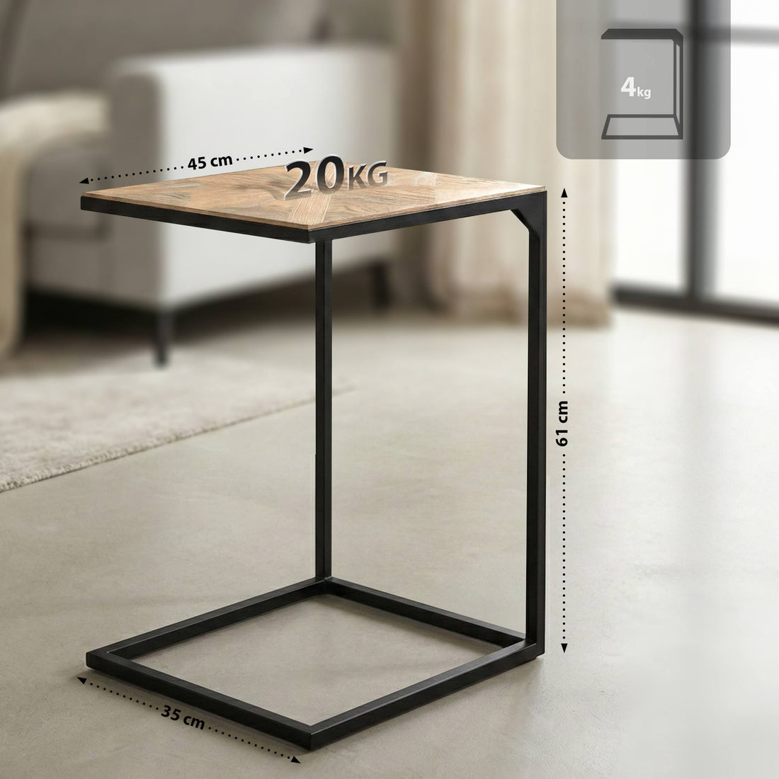 Sidobord Velaro med bordsskiva i trämosaik | Färg: natur | Mått: 45x35x61 cm