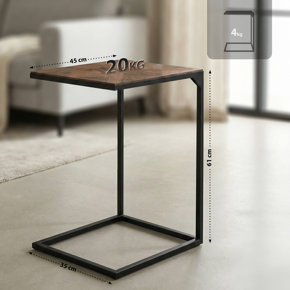 Sidobord Velaro - Trä, svart C-stativ | Färg: Brun | Mått: 45x35x61 cm