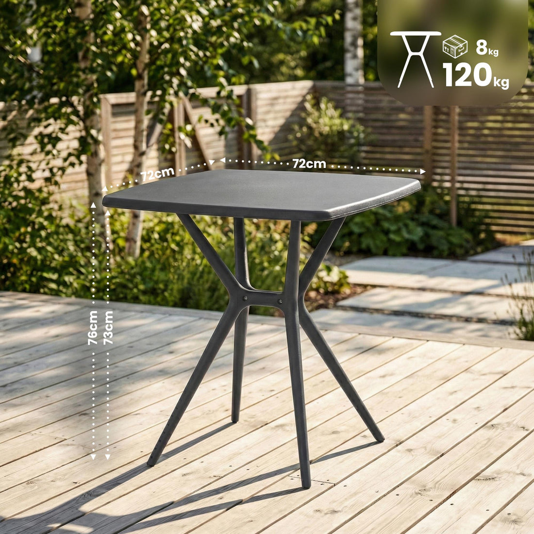 Becky Gartentisch quadratisch 72 x 72 cm | Farbe: dunkelgrau | Maße: 72x72x76 cm