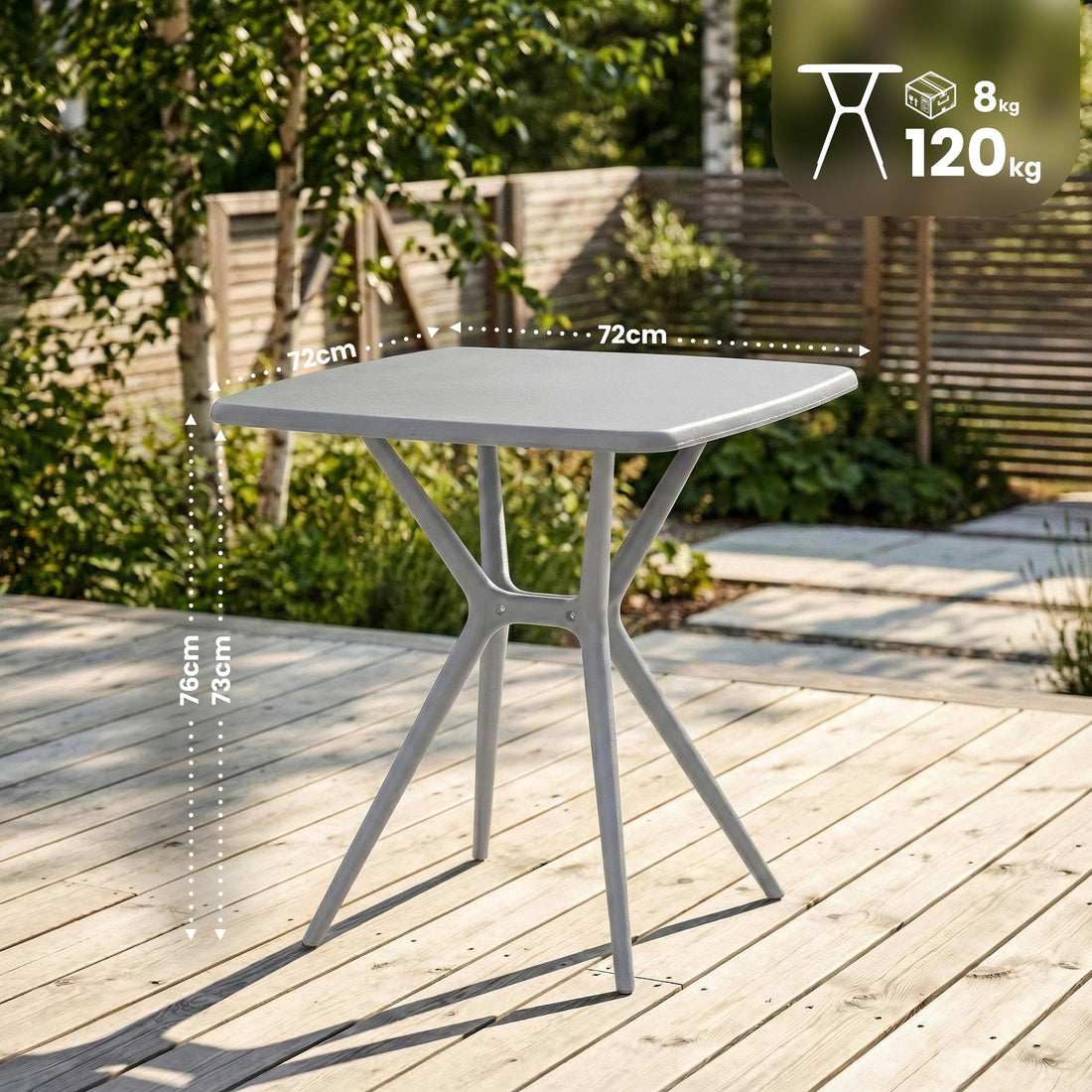 Becky quadratischer Gartentisch 72 x 72 cm | Farbe: Grau | Maße: 72x72x76 cm