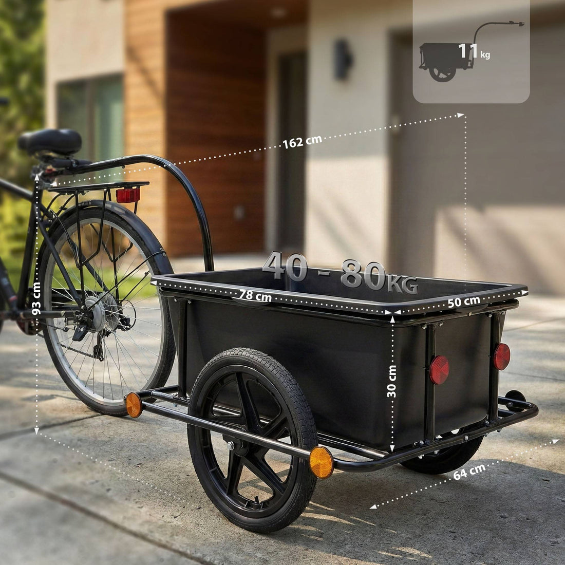 Fietsaanhanger Haarlem 2-in-1 bagagekar 90 liter | Kleur: zwart | Afmetingen: 64x162x93 cm