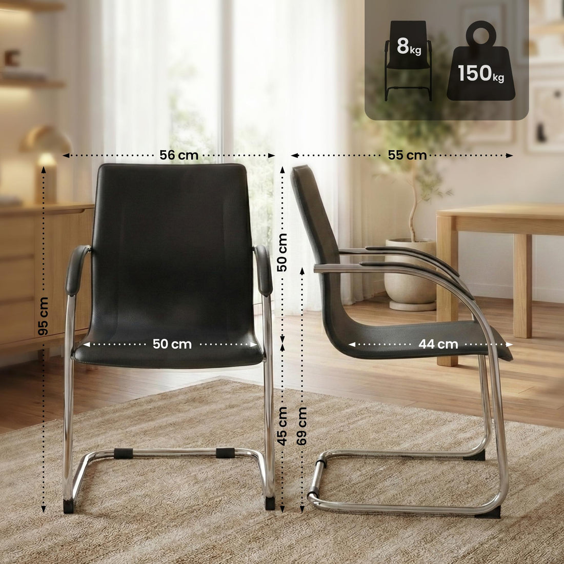 Sledestoel Noeleen kunstleer - Zwart | Kleur: zwart | Afmetingen: 56x55x95 cm