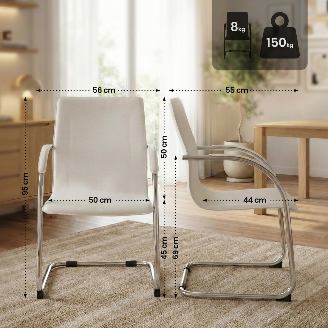 Freischwinger Noeleen Kunstleder - Weiß | Farbe: Weiß | Abmessungen: 56x55x95 cm