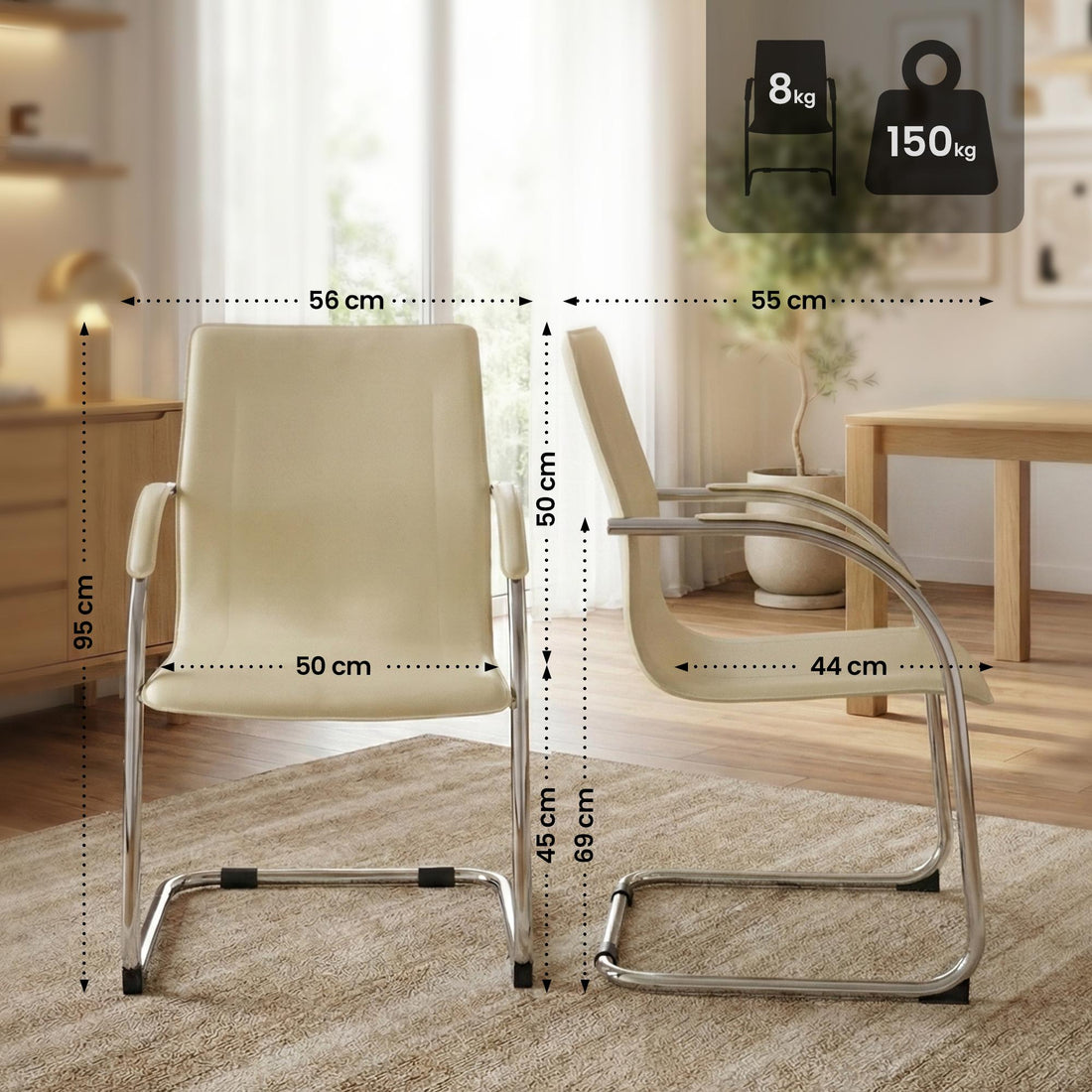 Sledestoel Noeleen kunstleer | Kleur: Creme | Afmetingen: 56x55x95 cm