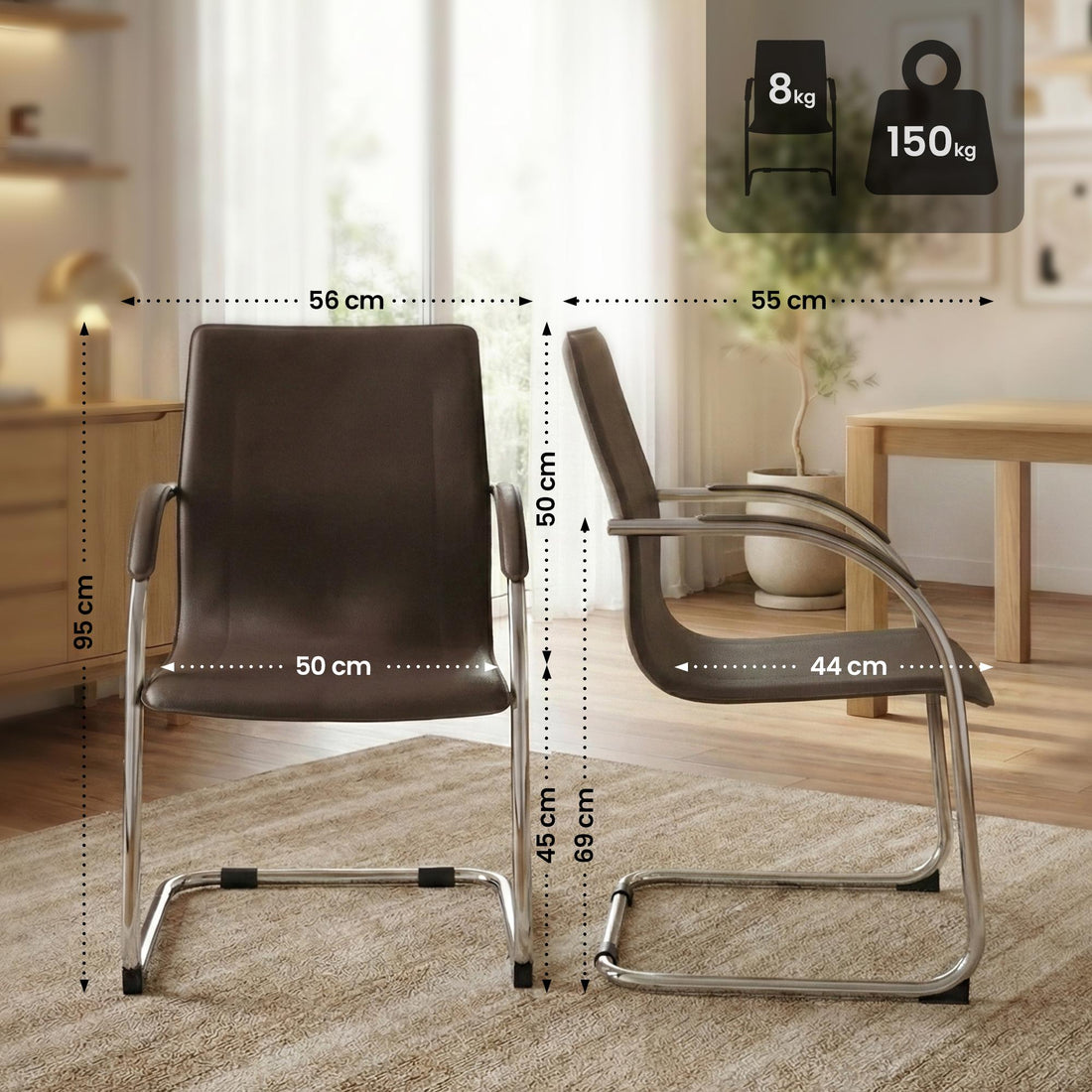 Sledestoel Noeleen kunstleer | Kleur: Bruin | Afmetingen: 56x55x95 cm