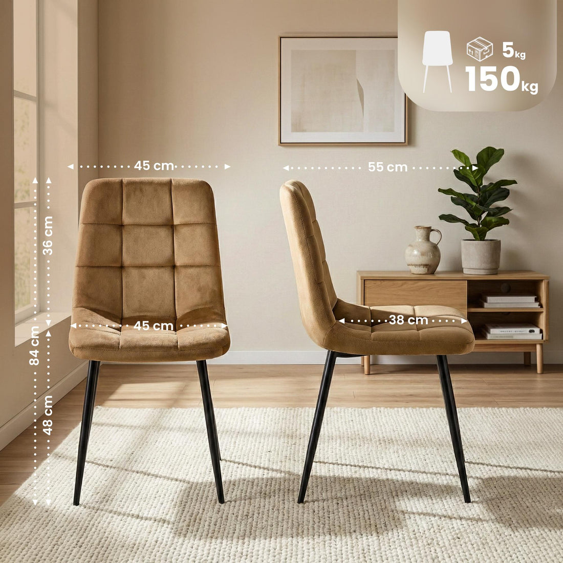 Eetkamerstoel Antibes - Fluweel | Kleur: Taupe | Afmetingen: 45x55x84 cm