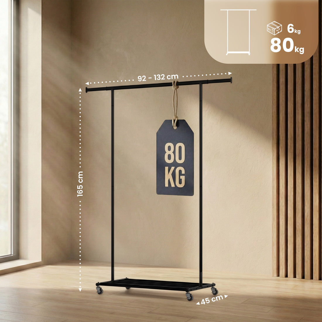 Kledingrek Bernis met schoenrek | Kleur: zwart | Afmetingen: 92x45x165 cm
