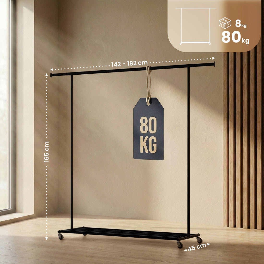 Kledingrek Bernis met schoenrek | Kleur: zwart | Afmetingen: 142x45x165 cm
