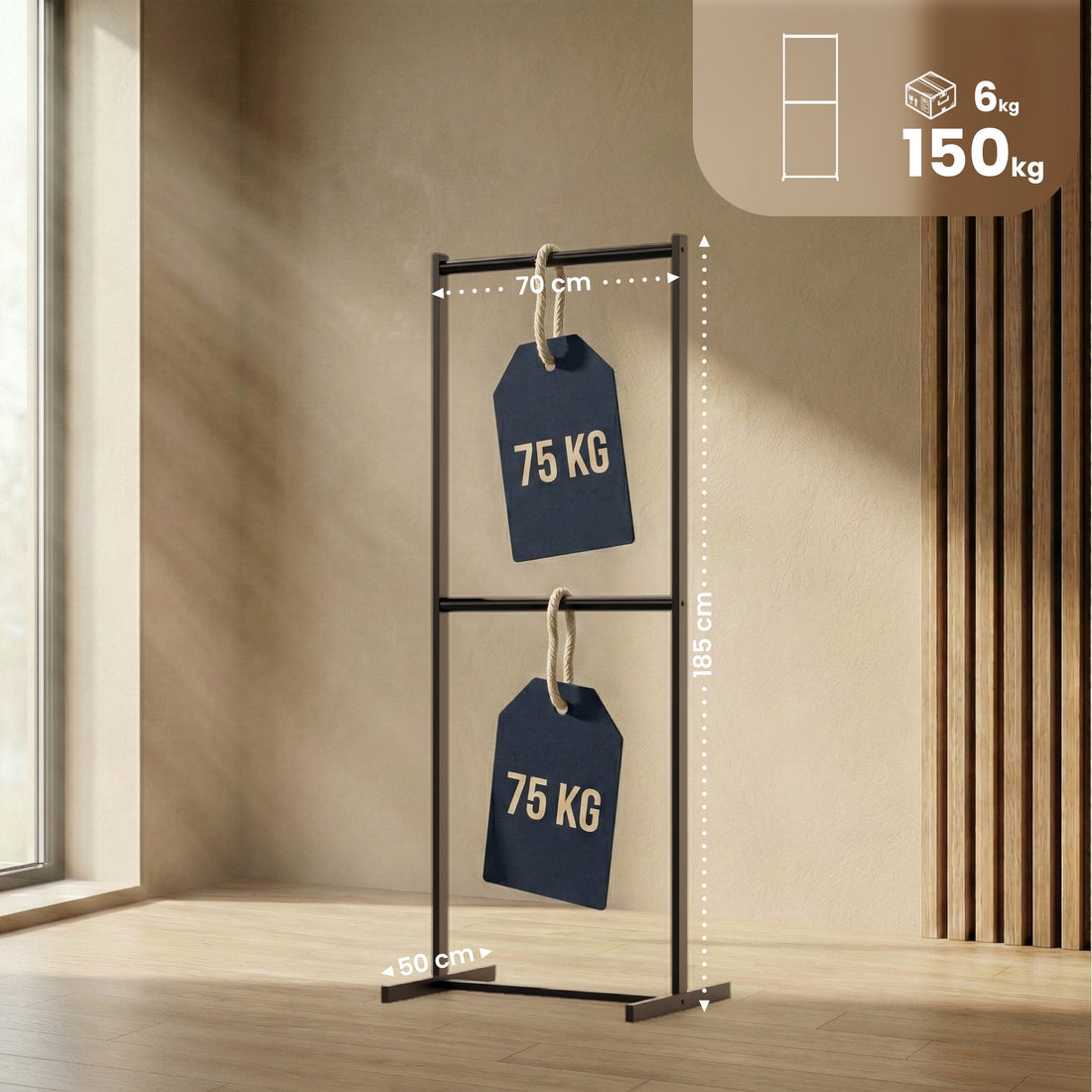 Helga kledingrek met 2 niveaus | Kleur: zwart | Afmetingen: 70x50x185 cm