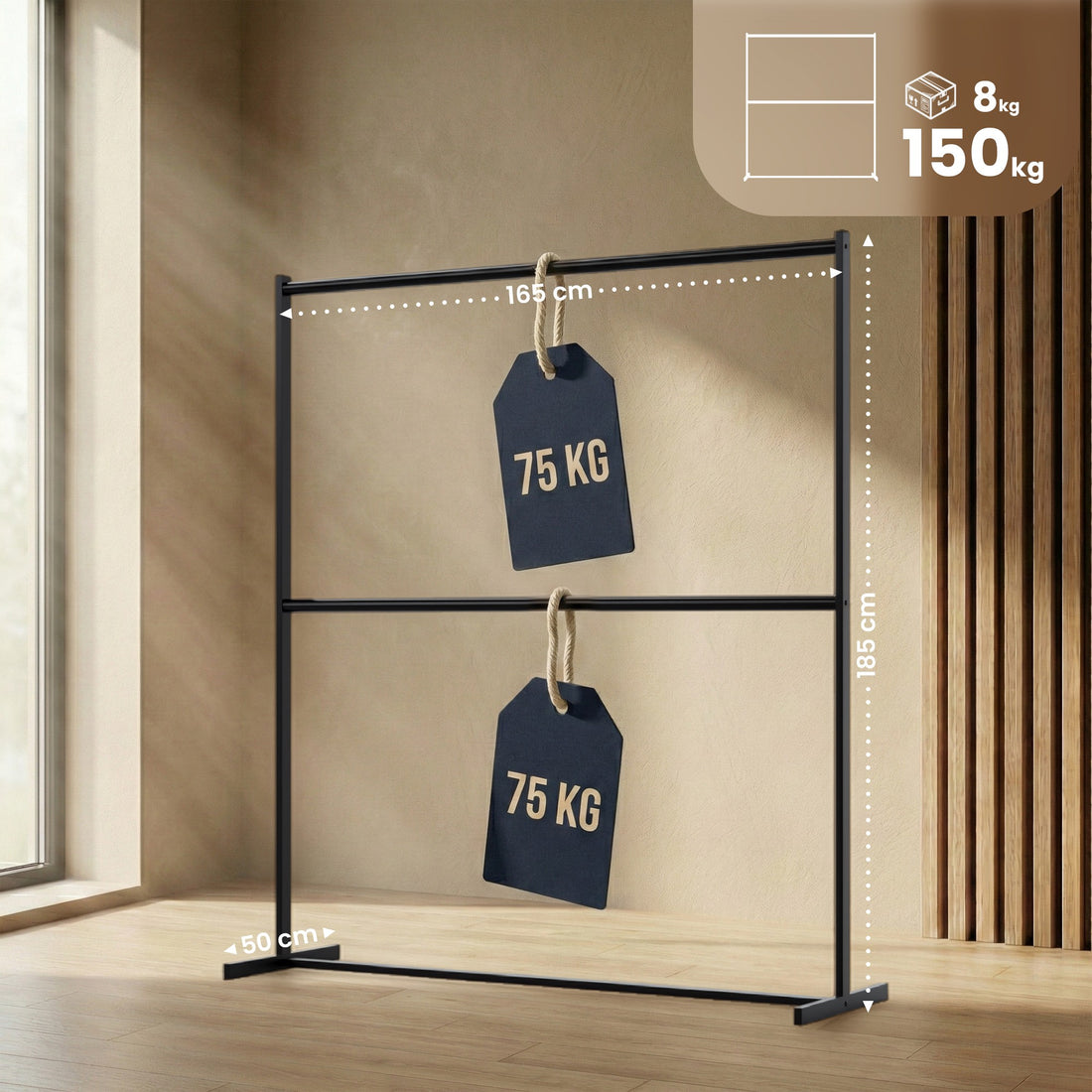 Helga kledingrek met 2 niveaus | Kleur: zwart | Afmetingen: 165x50x185 cm