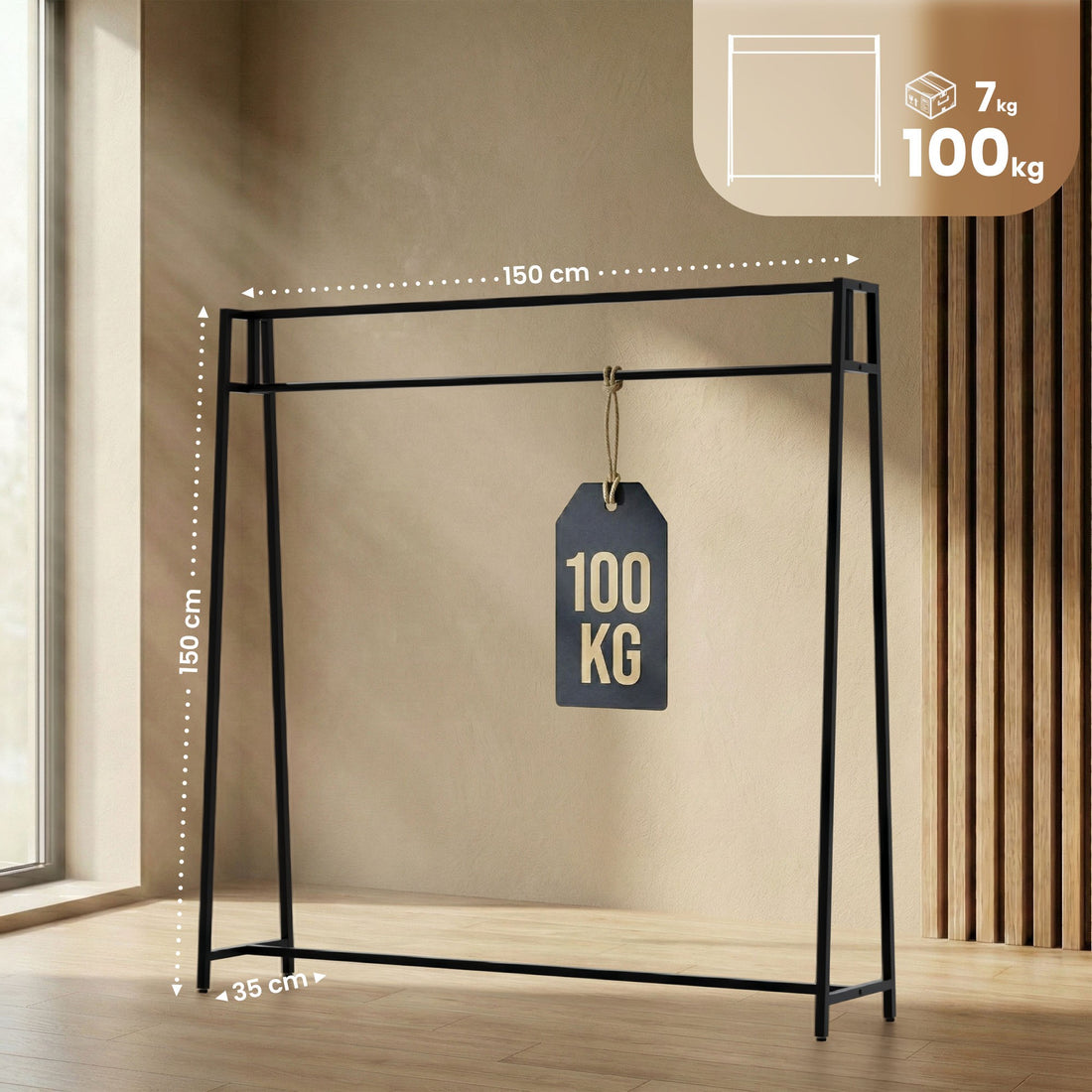 Kledingrek Ingar - Industrieel metalen kledingrek | Kleur: zwart | Afmetingen: 150x35x150 cm