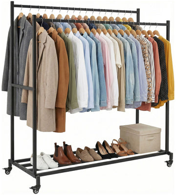 Lieska kledingrek met 2 roedes en schoenenrek | Kleur: zwart | Afmetingen: 150x62x160 cm