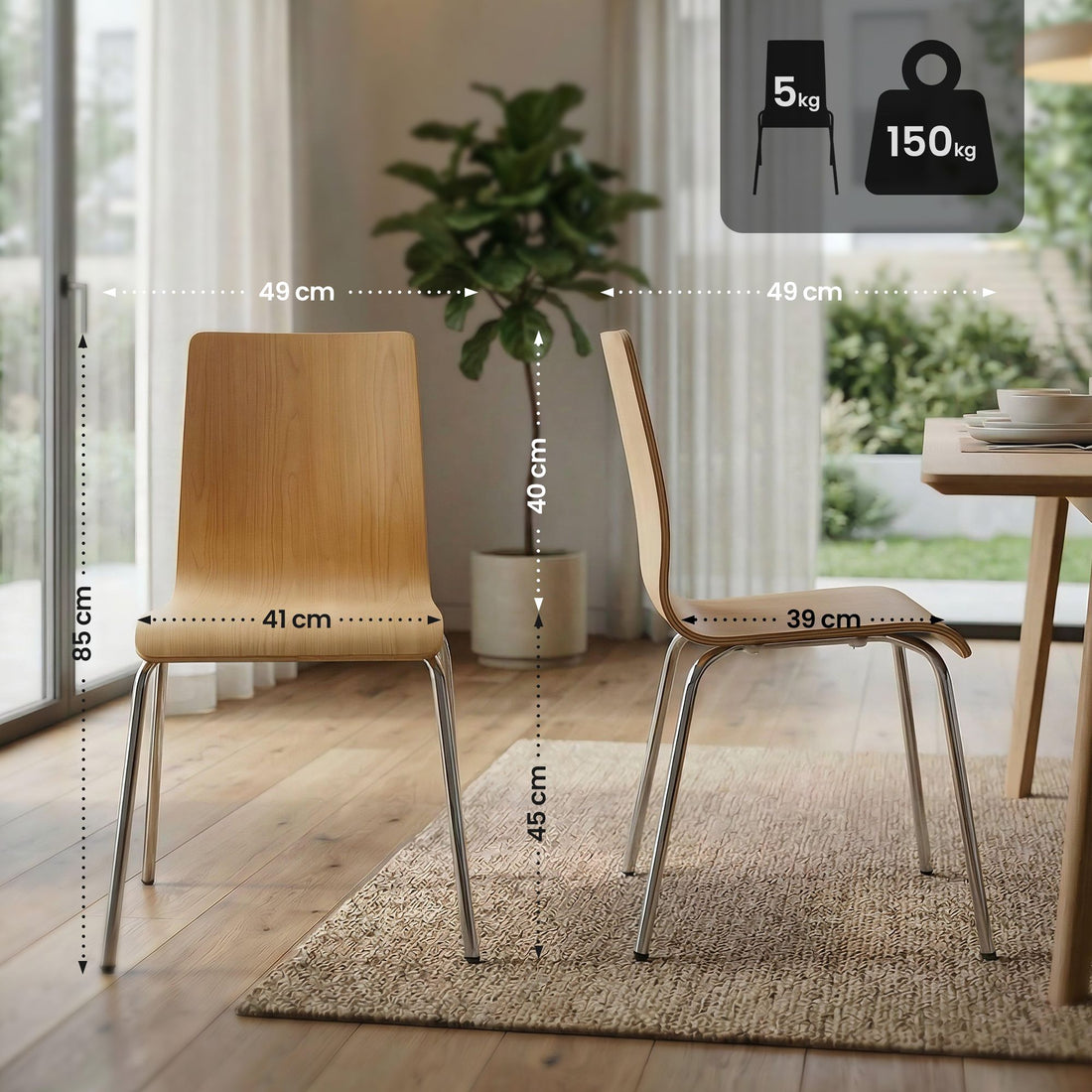 Set van 4 Gahanna stapelstoelen | Kleur: natura | Afmetingen: 49x49x85 cm