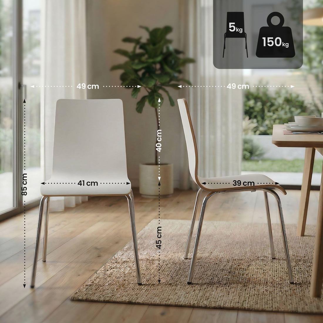 Set van 4 Gahanna stapelstoelen - Witte kuipstoelen | Kleur: Wit | Afmetingen: 49x49x85 cm