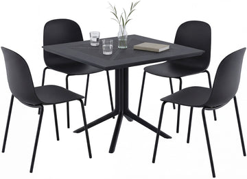 Tuinmeubelset Zeron met 4 stoelen | Kleur: zwart | Afmetingen: 186x182x85 cm