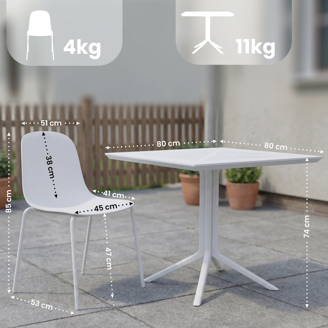 Tuinmeubelset Zeron met 4 stoelen | Kleur: wit | Afmetingen: 186x182x85 cm