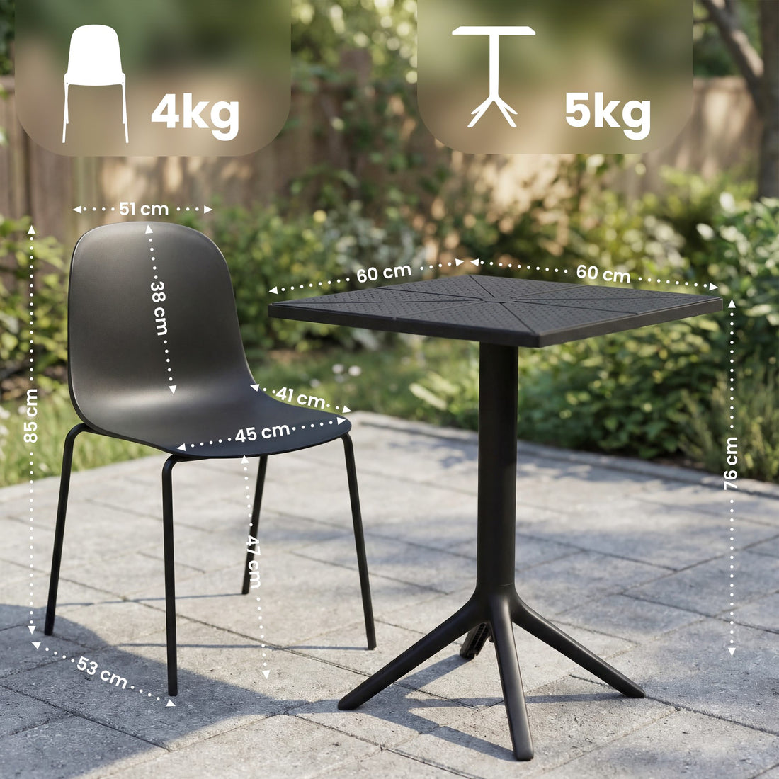 Tuinmeubelset Nerra met 2 stoelen | Kleur: zwart | Afmetingen: 166x60x85 cm