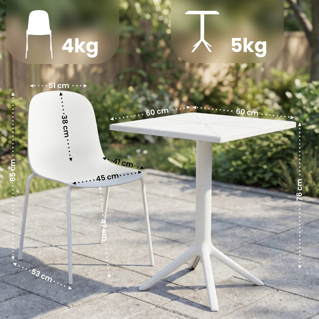 Tuinmeubelset Nerra met 2 stoelen | Kleur: Wit | Afmetingen: 166x60x85 cm