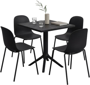 Tuinmeubelset Nerra met 4 stoelen | Kleur: zwart | Afmetingen: 166x162x85 cm