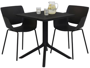 Lirra tuinset met 2 stoelen - vierkante tuintafel | Kleur: zwart | Afmetingen: 188x80x80 cm