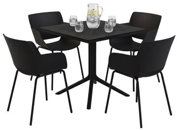 Lirra tuinmeubelset met 4 stoelen | Kleur: zwart | Afmetingen: 196x80x80 cm