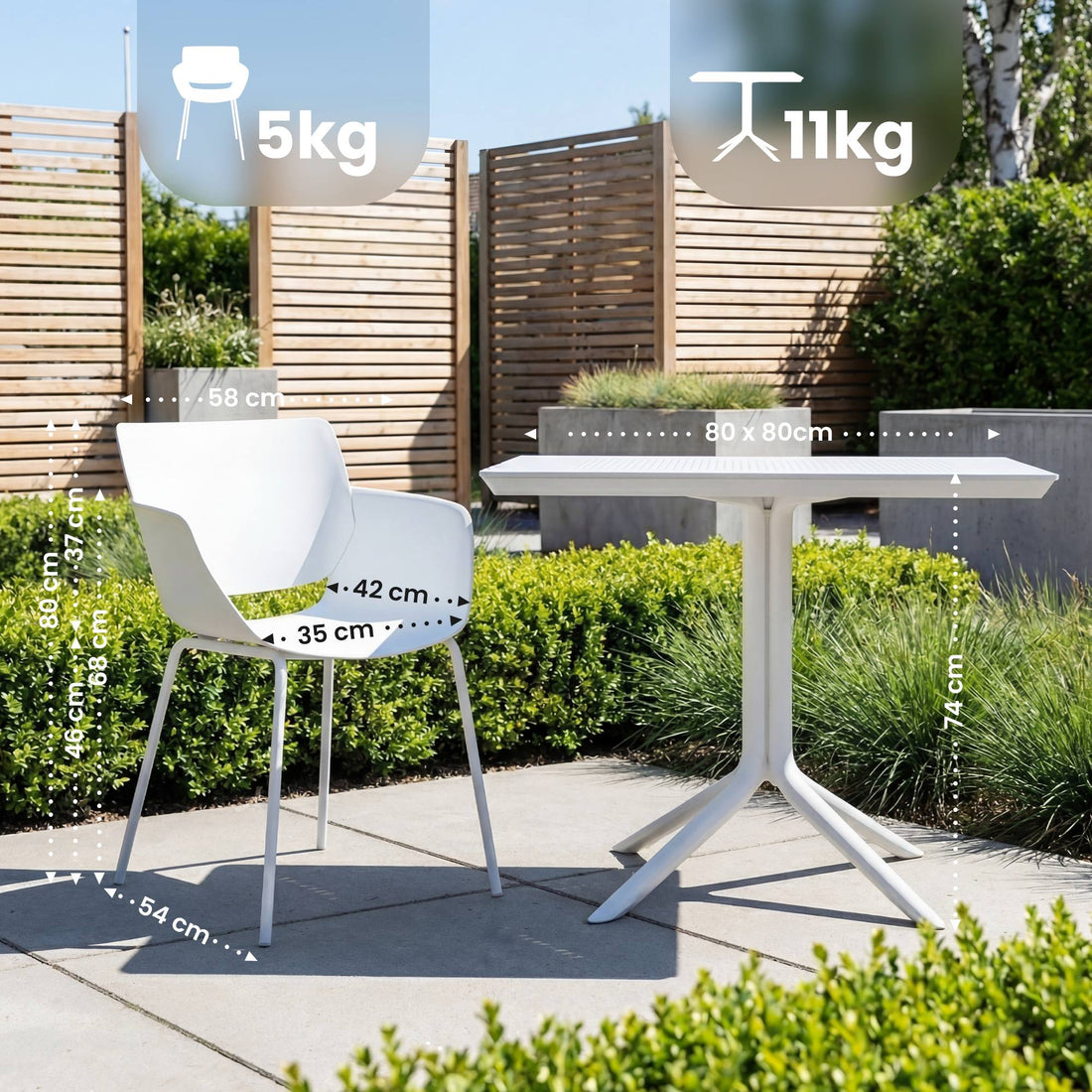 Lirra tuinmeubelset met 4 stoelen | Kleur: Wit | Afmetingen: 196x80x80 cm