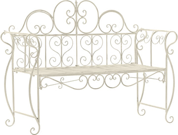 Tuinbank Minna - Metalen Art Nouveau-bank | Kleur: antiek/creme | Afmetingen: 128x46x94 cm