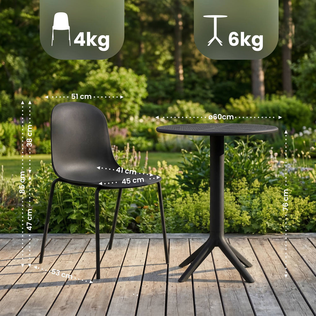 Tuinmeubelset Torin met 2 stoelen | Kleur: zwart | Afmetingen: 162x60x85 cm