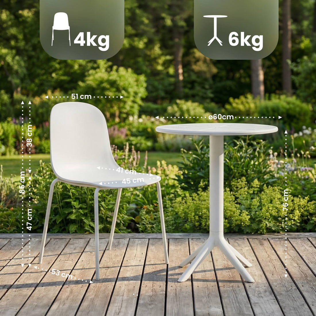Tuinmeubelset Torin met 2 stoelen | Kleur: Wit | Afmetingen: 162x60x85 cm