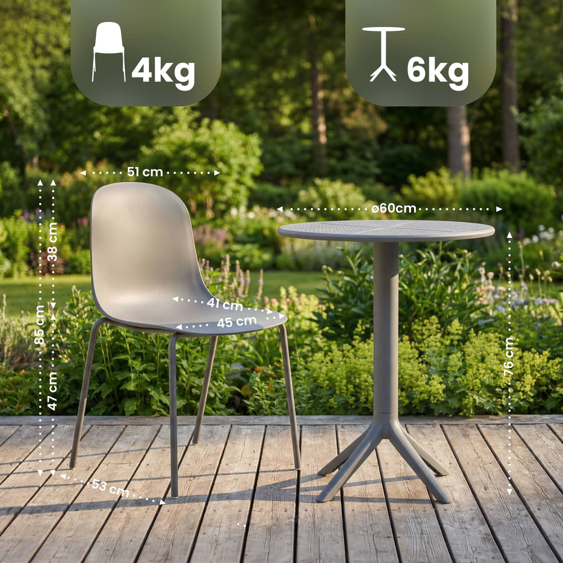 Tuinmeubelset Torin met 2 stoelen | Kleur: donkergrijs | Afmetingen: 162x60x85 cm