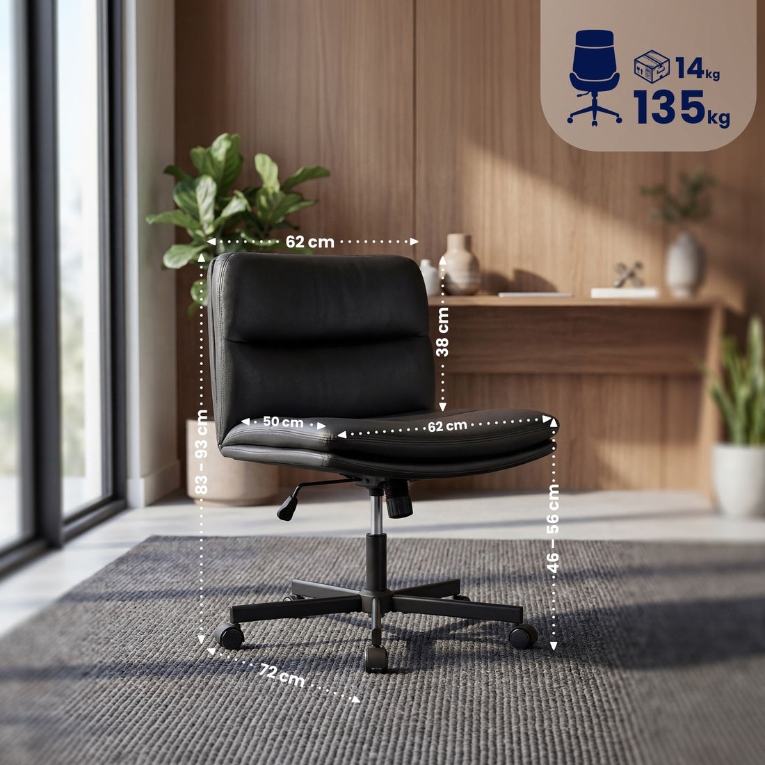Loungefauteuil Eldor - Draaibare werkstoel | Kleur: Zwart | Afmetingen: 62x72x83 cm