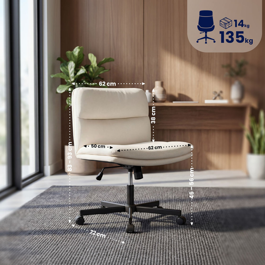 Loungefauteuil Eldor - draaibare bureaustoel | Kleur: Creme | Afmetingen: 62x72x83 cm